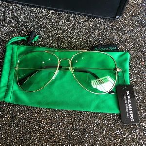 Green Aviator Gold Frame Sunglasses